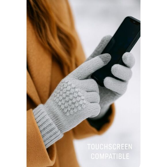 Touchscreen Gloves Unisex Gray Knit Winter Warm - Picture 2 of 3